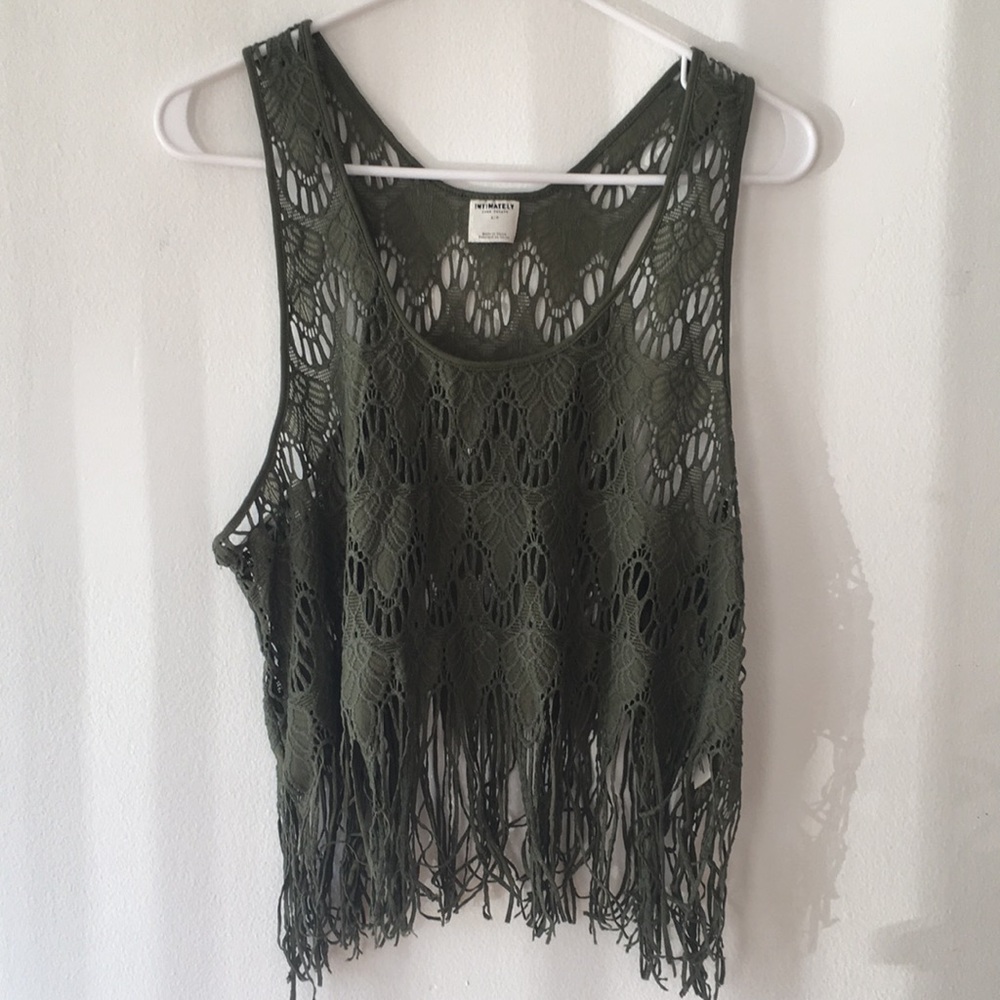 NWOT Free People Women's Green Tassel Crochet Top